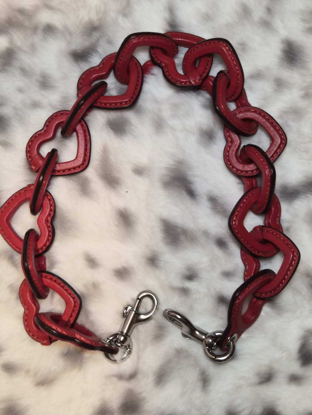 RARE & HTF Coach Leather Covered Short Chain Link Heart Strap in Red Leather